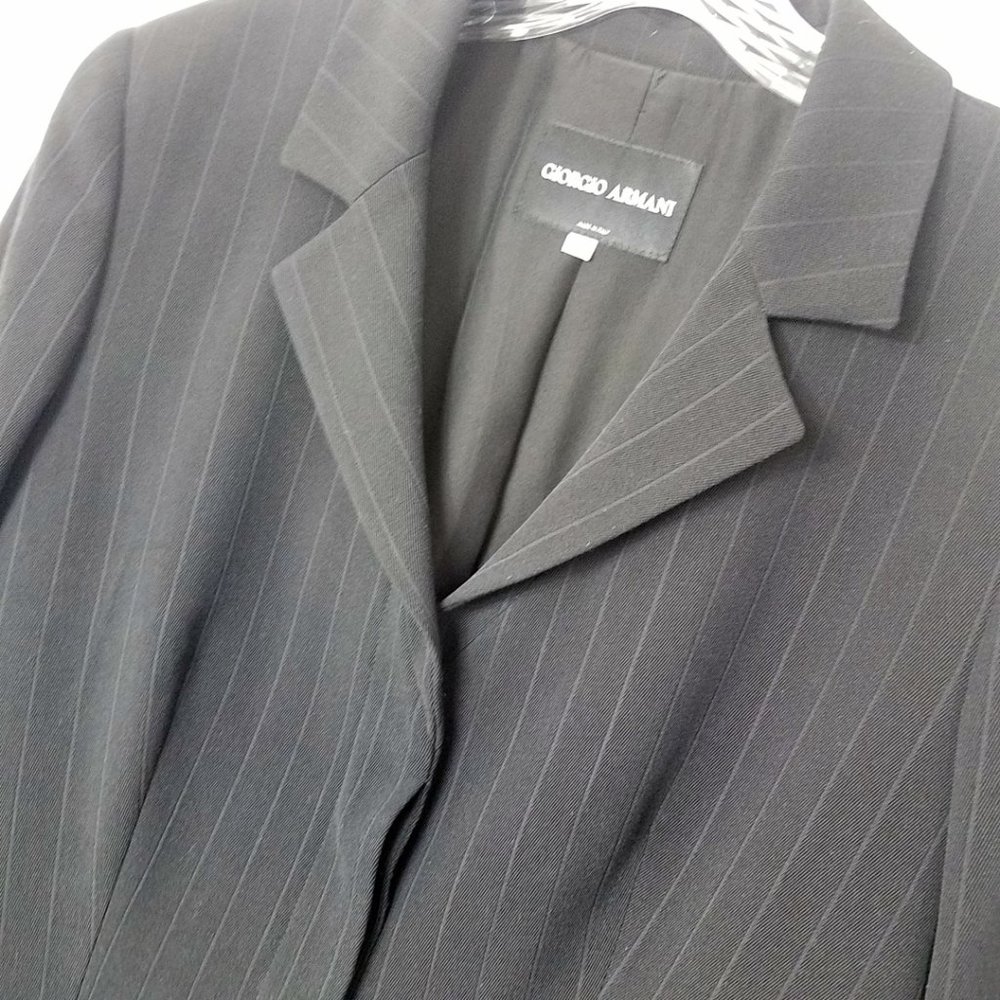 Giorgio Armani Size 14 Navy Blue Pin Lama Wool Blend Blazer Suit Coat Jacket - Picture 6 of 16